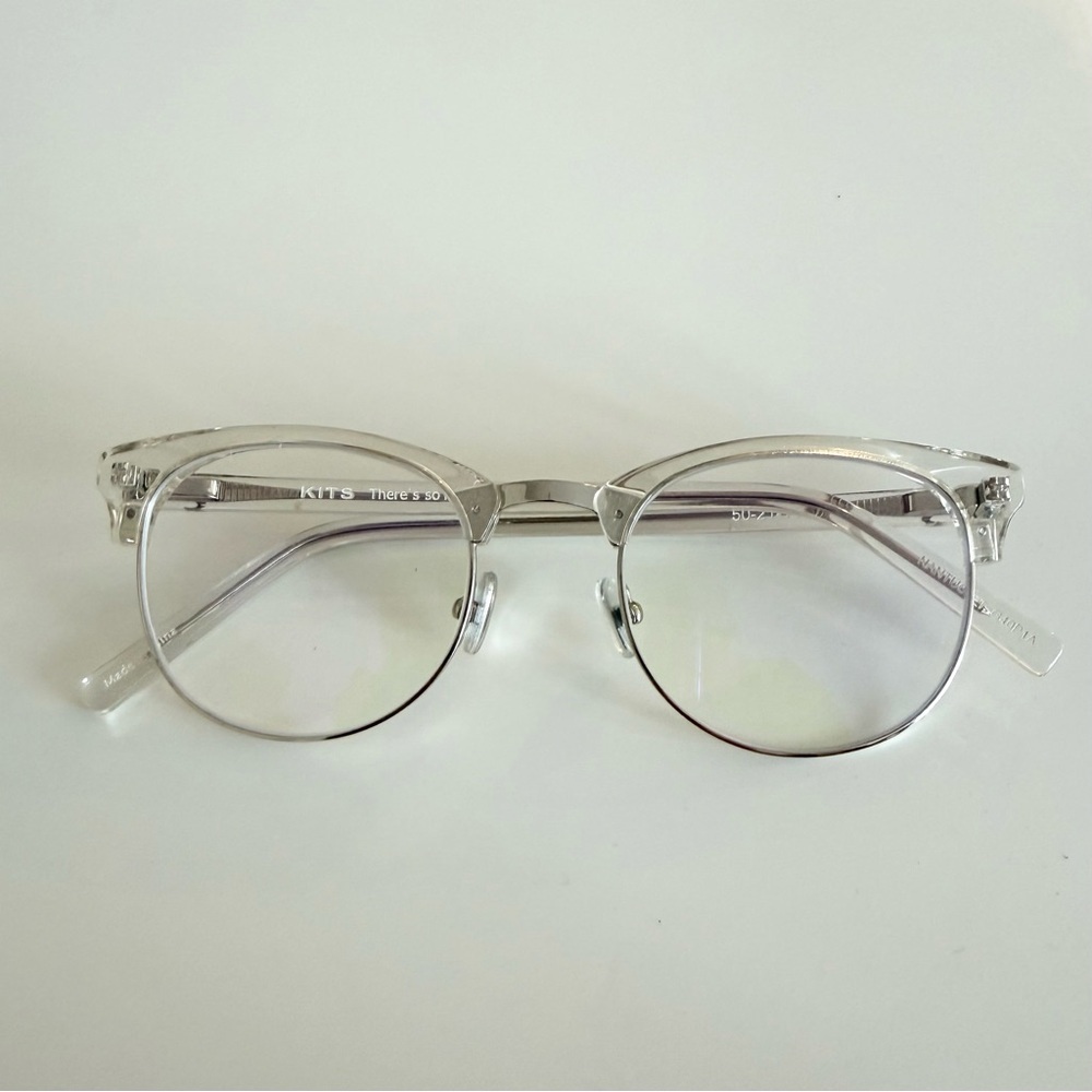 KITS Clear Acetate / Silver Metal Hybrid Nantucket Round Unisex Eyeglasses - Picture 4 of 7